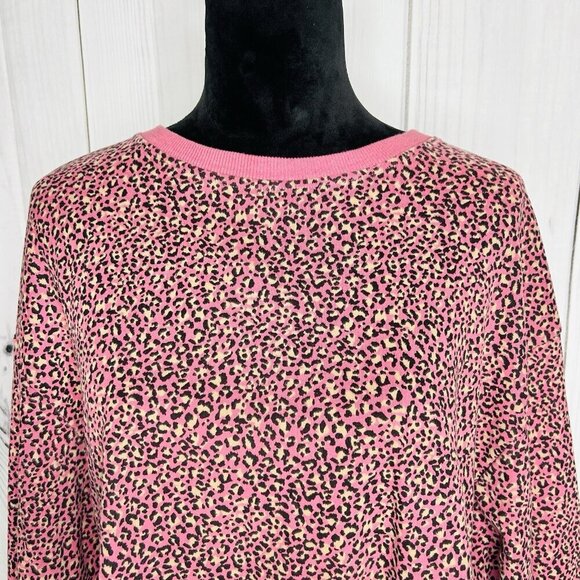 LE LIS Pink Animal Print Cropped Balloon Sleeve Pullover Sz L - Picture 2 of 9